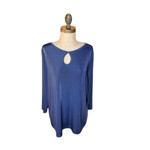 Chico's Size L Large (2) Navy Blue 3/4 Sleeve Keyhole Neck Slinky Stretchy Top